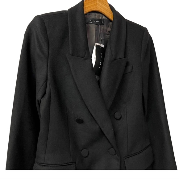 NWT Zara Woman Black Double Breasted Blazer Jacket Wool Blend Size XS - Picture 5 of 15